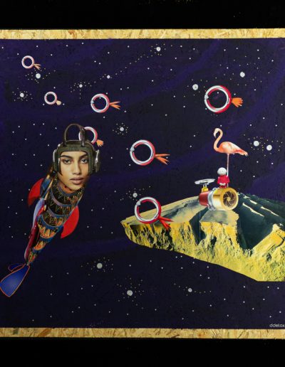 Galaxie Flamingo - Analog Collage von Dima Dobrovolskij / 2021