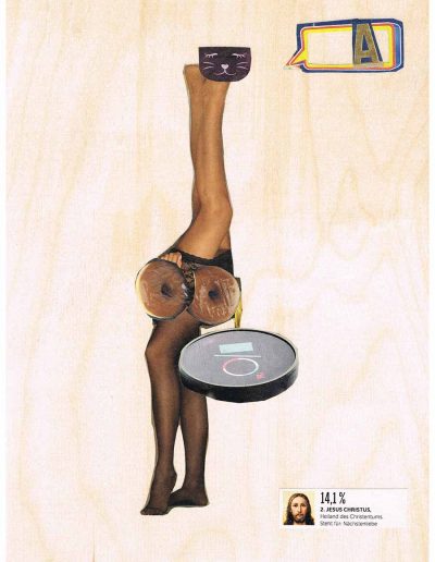 14,1-jesus - 100 Vorurteile - Collage, A4 Holz - Lackiert - von Dima Dobrovolskij
