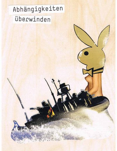 Abhängigkeiten überwinden - 100 Vorurteile - Collage, A4 Holz - Lackiert - von Dima Dobrovolskij