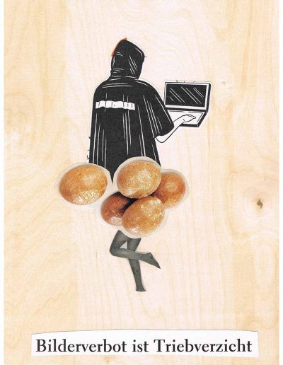 Bilderverbot ist Triebverzicht - 100 Vorurteile - Collage, A4 Holz - Lackiert - von Dima Dobrovolskij