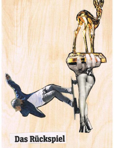 Das Rückspiel - 100 Vorurteile - Collage, A4 Holz - Lackiert - von Dima Dobrovolskij