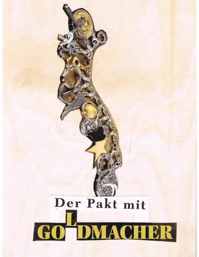 Der Packt mit Goldmacher - 100 Vorurteile - Collage, A4 Holz - Lackiert - von Dima Dobrovolskij