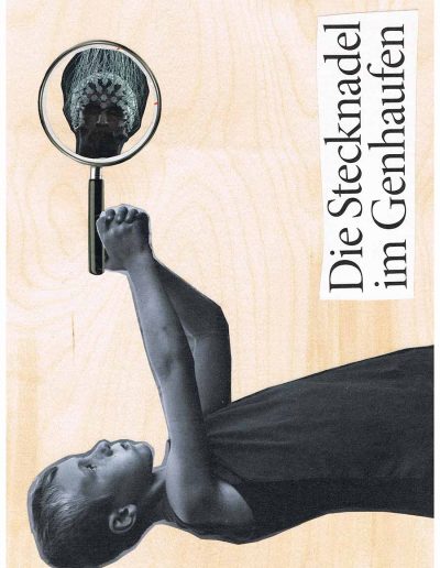 Die Stecknadel im Gehnhaufen - 100 Vorurteile - Collage, A4 Holz - Lackiert - von Dima Dobrovolskij