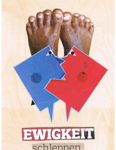 Ewigkeit schleppen - 100 Vorurteile - Collage, A4 Holz - Lackiert - von Dima Dobrovolskij