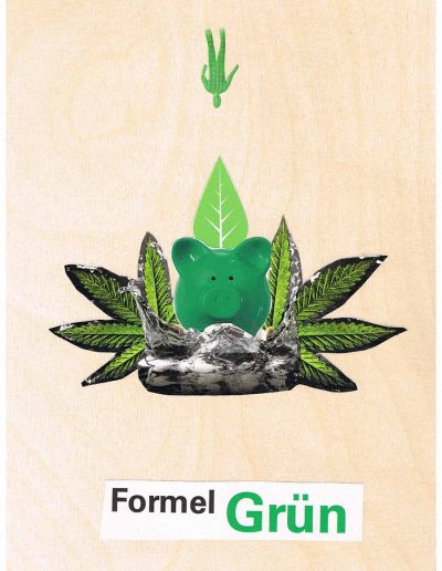 Formel Grün - 100 Vorurteile - Collage, A4 Holz - Lackiert - von Dima Dobrovolskij