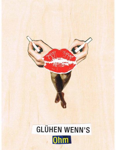 Glühen wens ohm - 100 Vorurteile - Collage, A4 Holz - Lackiert - von Dima Dobrovolskij
