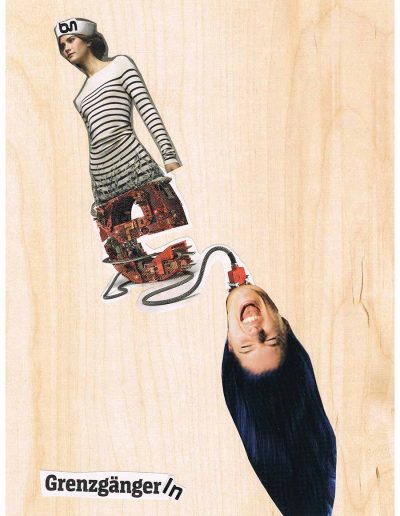 Grenzgängerin - 100 Vorurteile - Collage, A4 Holz - Lackiert - von Dima Dobrovolskij