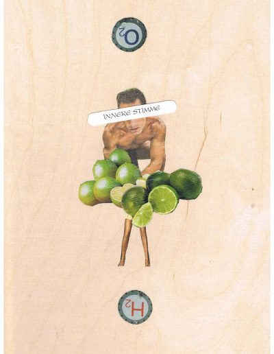 Innere Stimme - 100 Vorurteile - Collage, A4 Holz - Lackiert - von Dima Dobrovolskij