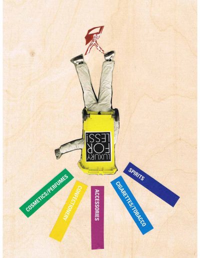 Luxury For Less - 100 Vorurteile - Collage, A4 Holz - Lackiert - von Dima Dobrovolskij