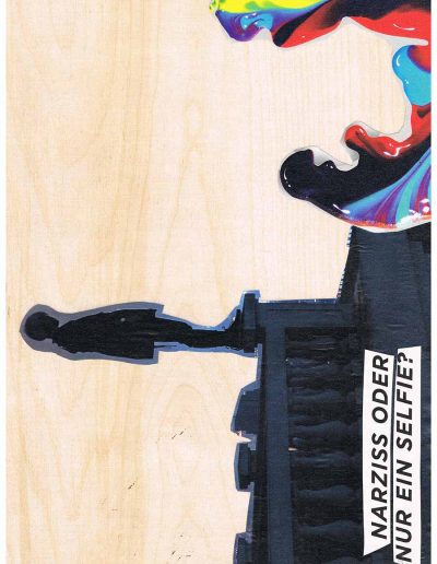 Narziss oder nur ein Selfie - 100 Vorurteile - Collage, A4 Holz - Lackiert - von Dima Dobrovolskij