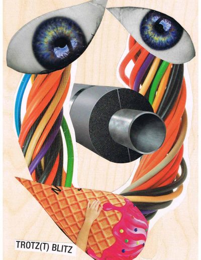 Trotz Blitz - 100 Vorurteile - Collage, A4 Holz - Lackiert - von Dima Dobrovolskij