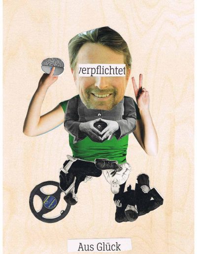 Verpflichted aus Glück - 100 Vorurteile - Collage, A4 Holz - Lackiert - von Dima Dobrovolskij