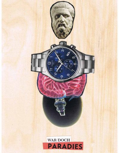 War doch Paradies - 100 Vorurteile - Collage, A4 Holz - Lackiert - von Dima Dobrovolskij