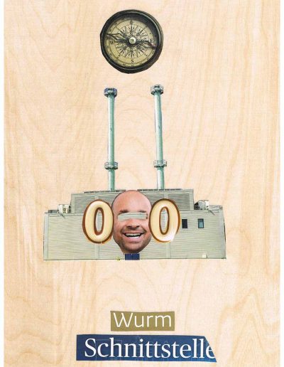 Wurm Schnittstelle - 100 Vorurteile - Collage, A4 Holz - Lackiert - von Dima Dobrovolskij