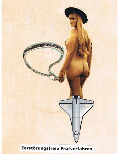 Zerstörungsfreie Prüfverfahren - 100 Vorurteile - Collage, A4 Holz - Lackiert - von Dima Dobrovolskij