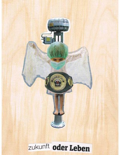 Zukunft oder Leben - 100 Vorurteile - Collage, A4 Holz - Lackiert - von Dima Dobrovolskij