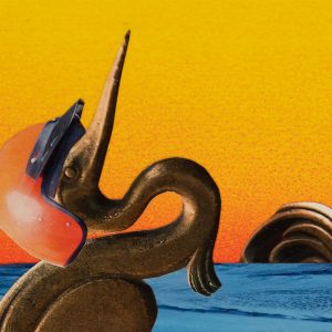 Originalcollage „Looking Up“ in Vorderansicht von Dima Dobrovolskij